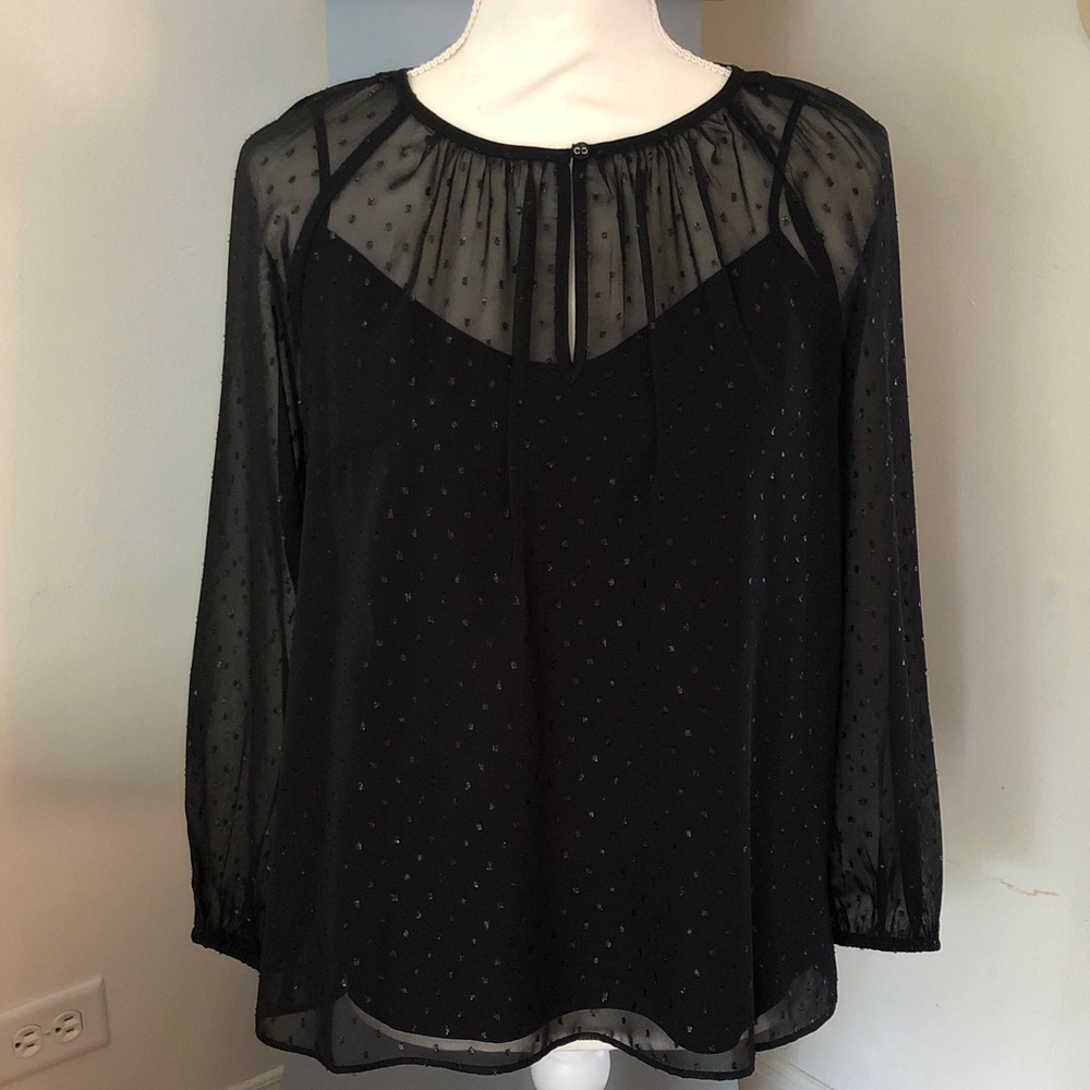 J. Crew Black Sheer Swiss Dot Blouse